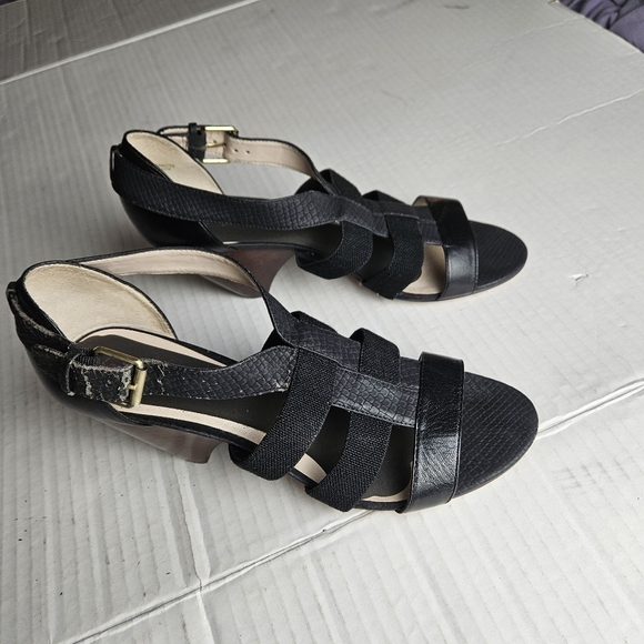 MRKT. Dakota Women Black Mid Wedge Stretch Sandals  Size 9.5 Medium - Picture 2 of 13